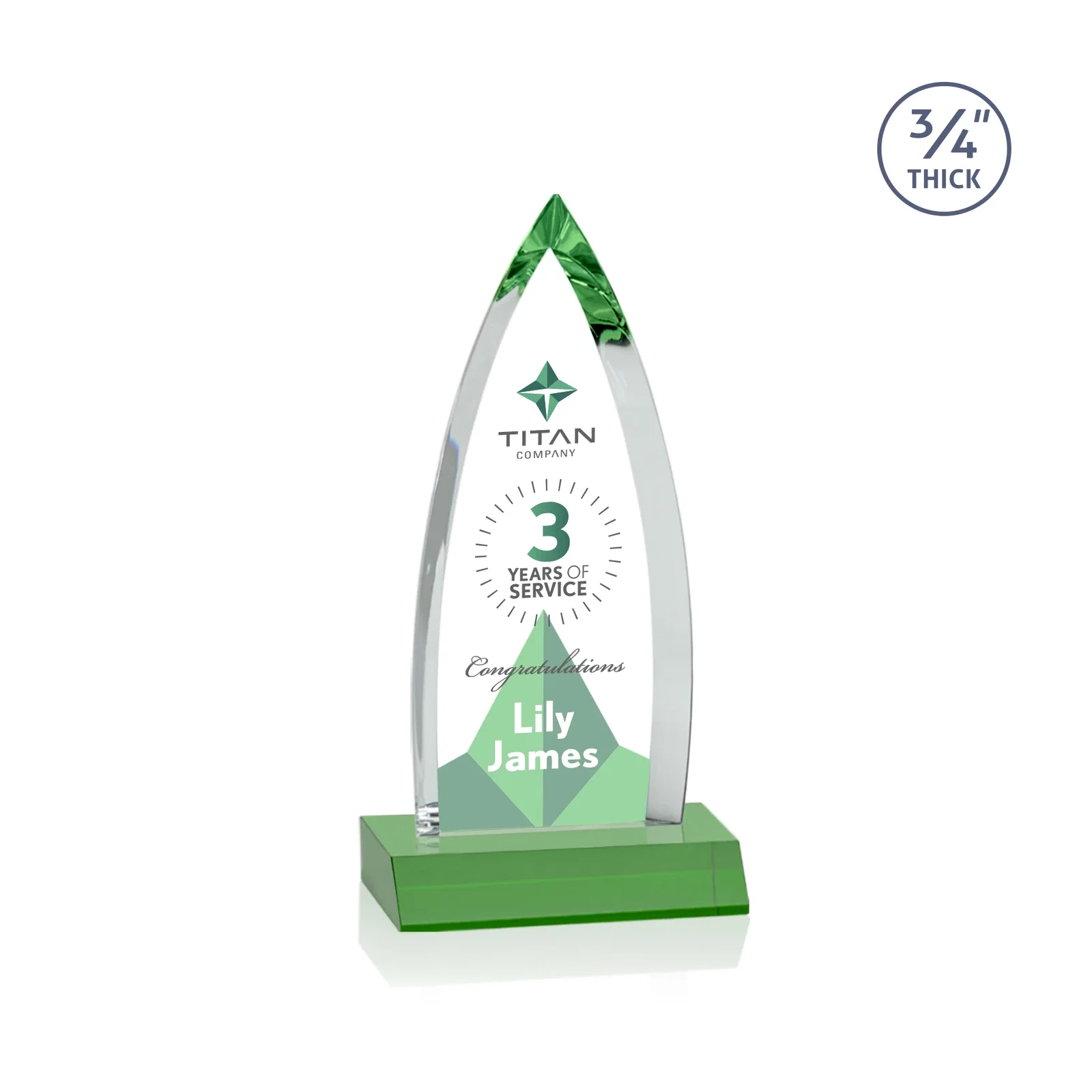 Customized Starfire Crystal Arrowhead Award with Second Etch on Mitered Base, awards for corporate award ceremonies