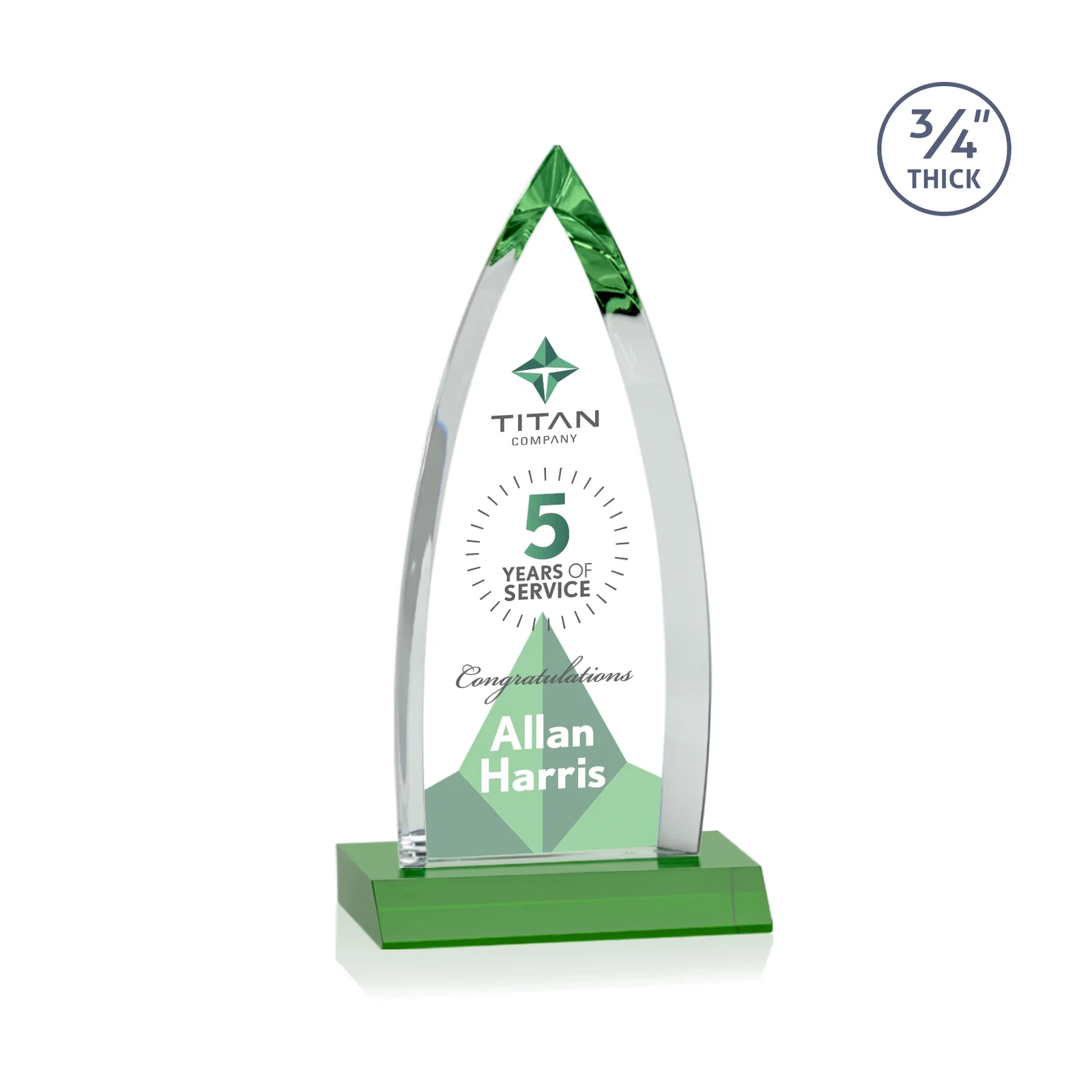Customized Starfire Crystal Arrowhead Award with Second Etch on Mitered Base, awards for service anniversary gifts