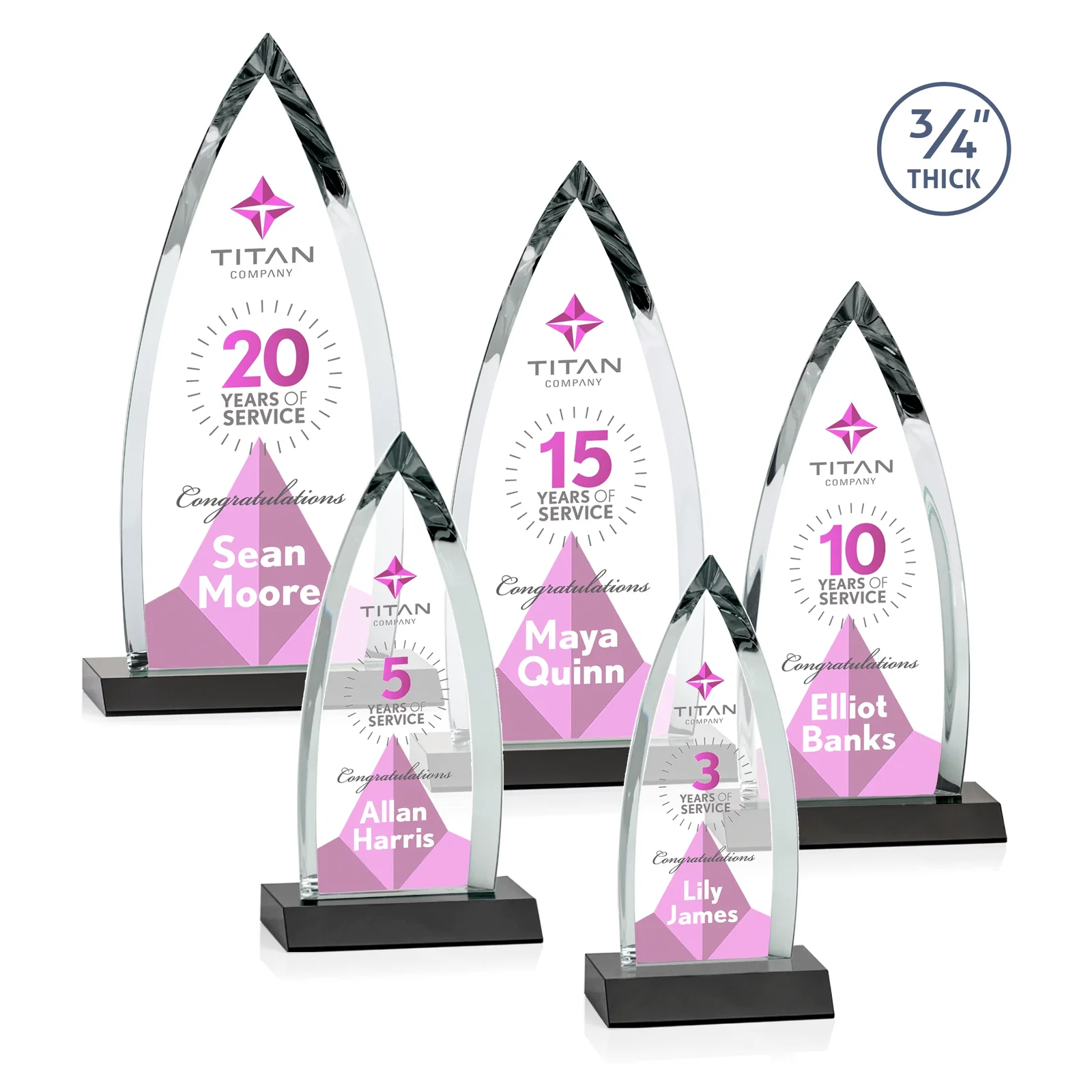 Customized Starfire Crystal Arrowhead Award with Second Etch on Mitered Base, awards for donor appreciation