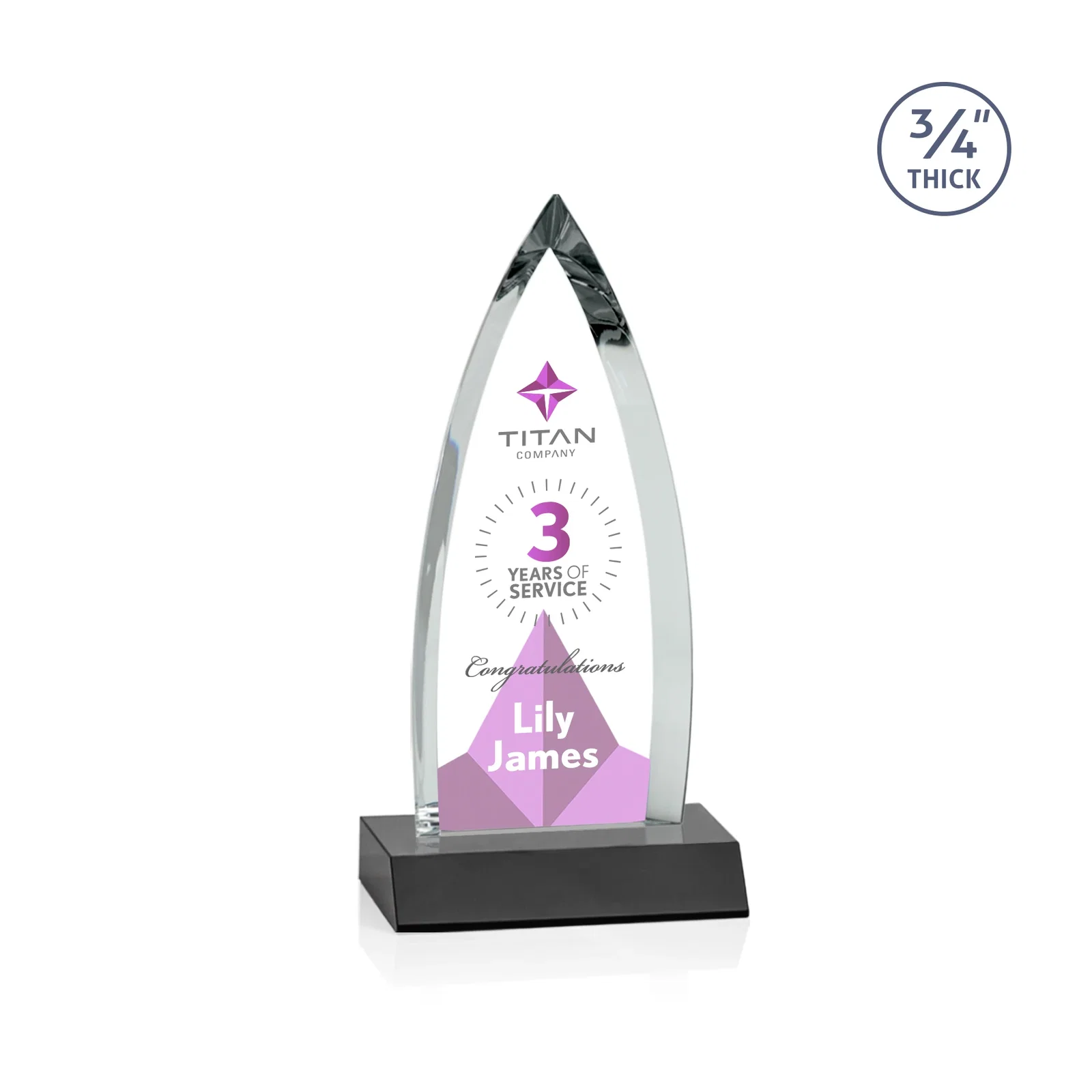 Customized Starfire Crystal Arrowhead Award with Second Etch on Mitered Base, awards for graduation ceremonies