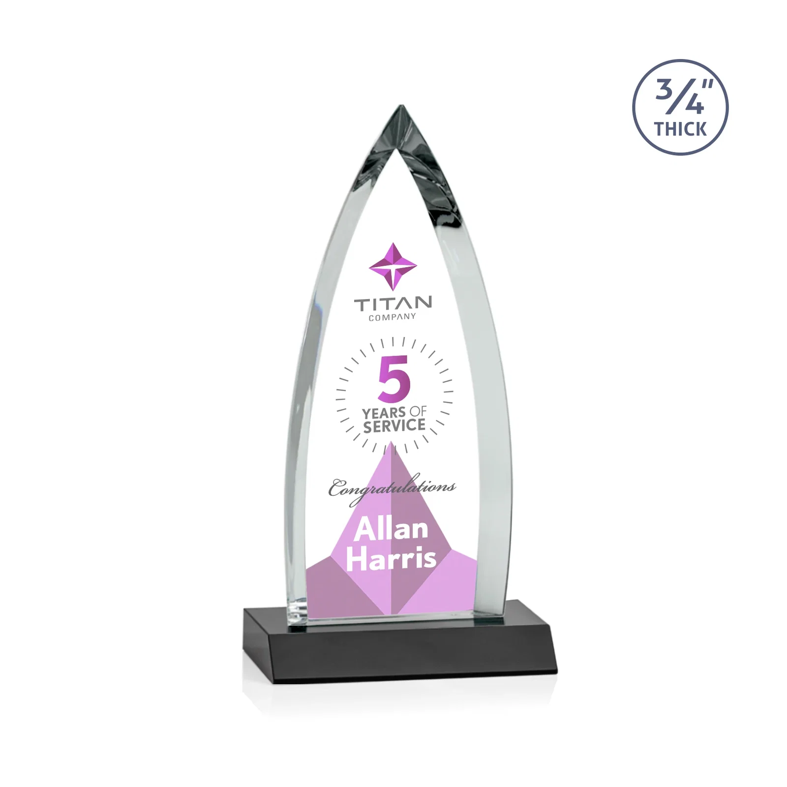 Customized Starfire Crystal Arrowhead Award with Second Etch on Mitered Base, awards for safety achievement programs