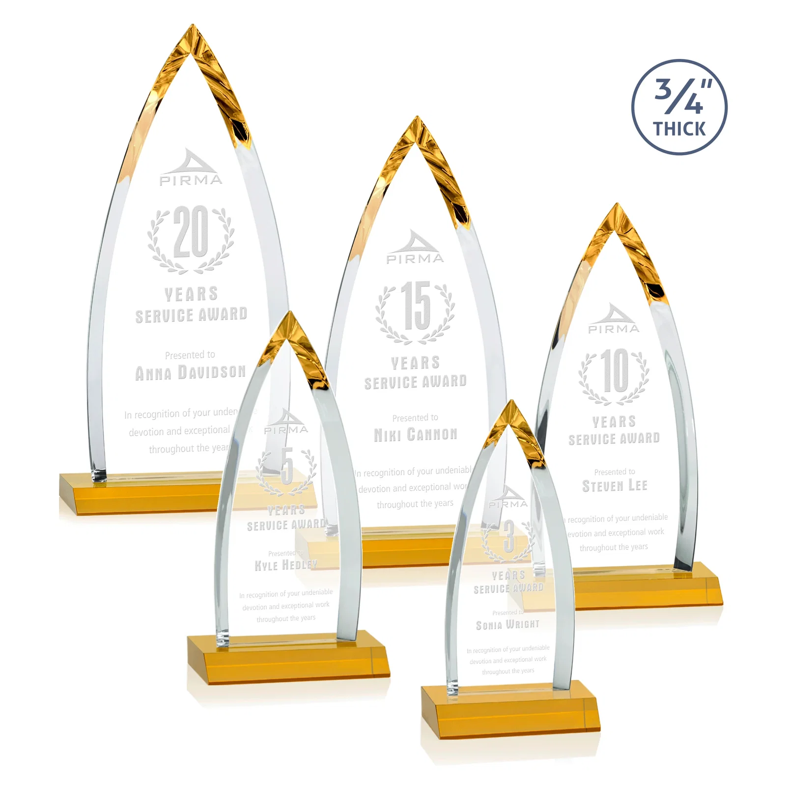 Custom Starfire Crystal Arrowhead Award with Second Etch on Mitered Base, awards for donor appreciation