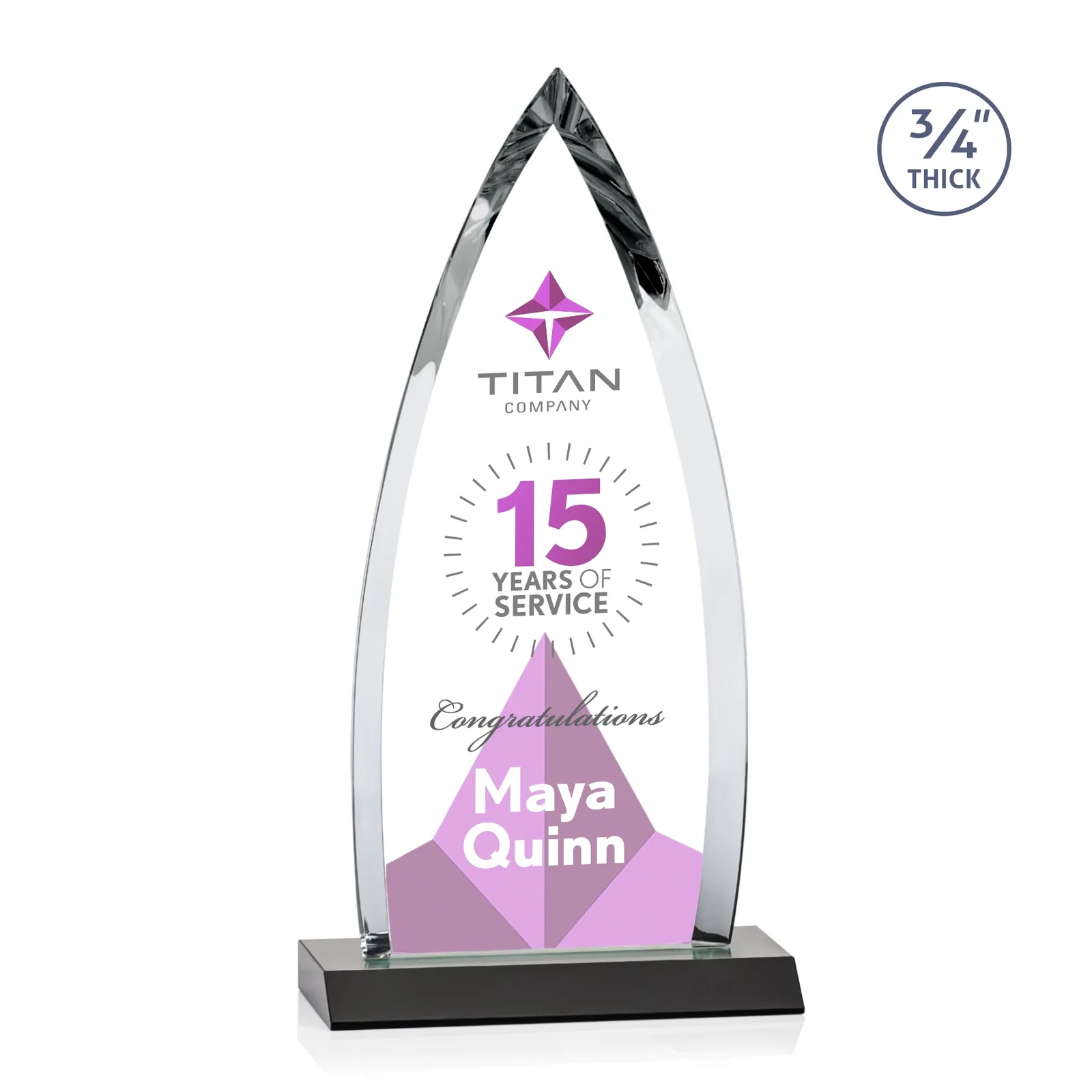 Customized Starfire Crystal Arrowhead Award with Second Etch on Mitered Base, awards for dealer and partner awards