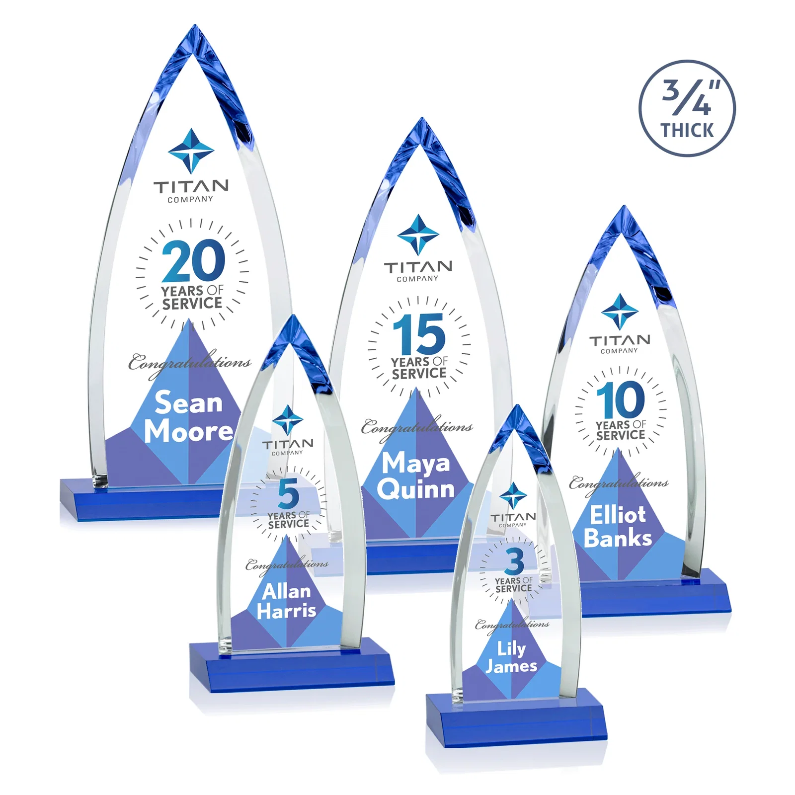 Custom engraved Starfire Crystal Arrowhead Award with Second Etch on Mitered Base, awards for employee recognition