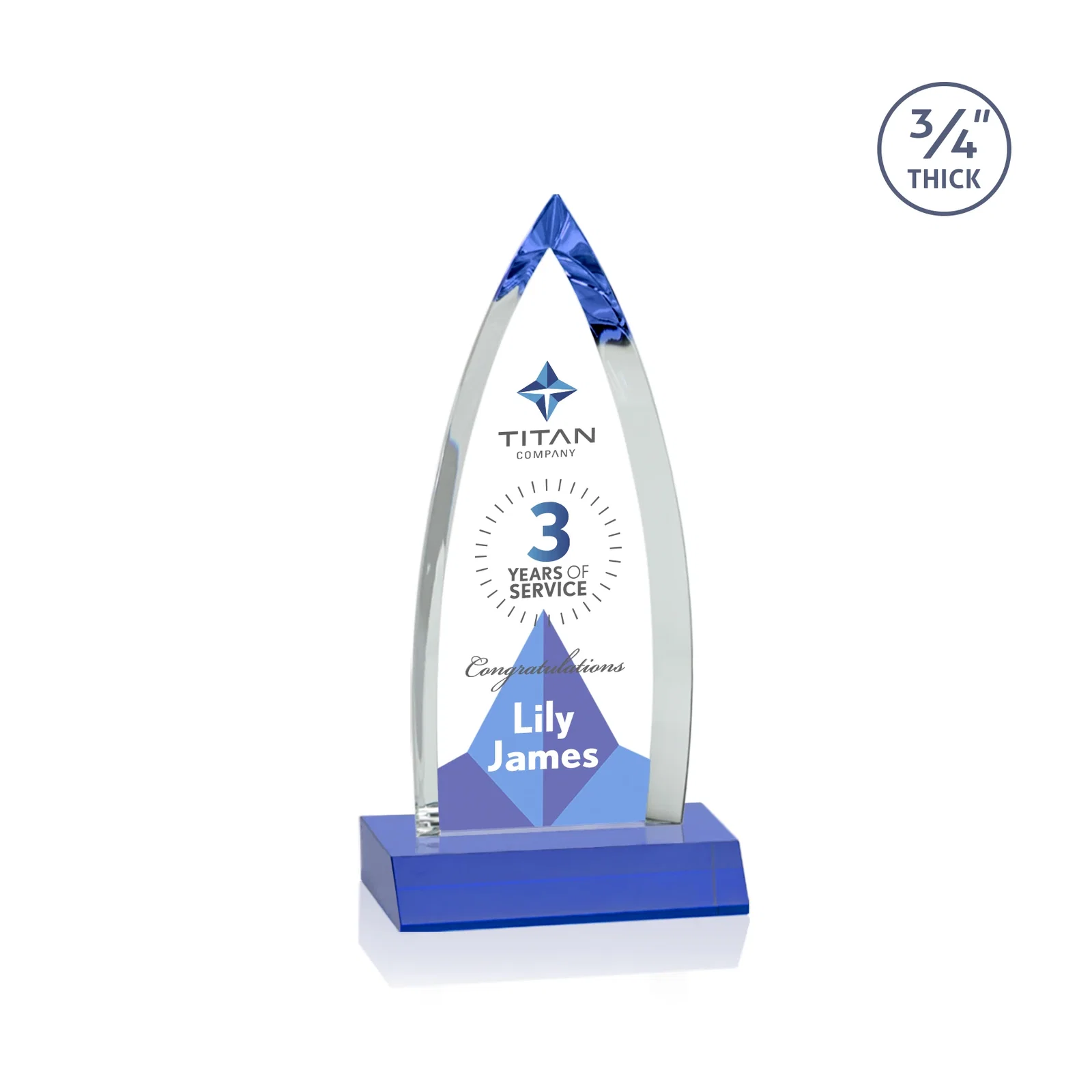 Custom engraved Starfire Crystal Arrowhead Award with Second Etch on Mitered Base, awards for corporate award ceremonies