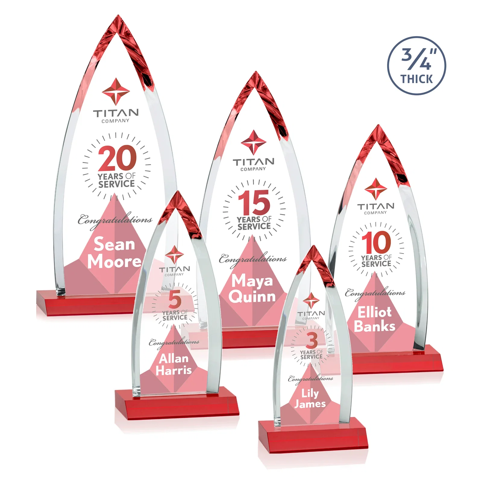 Custom engraved Starfire Crystal Arrowhead Award with Second Etch on Mitered Base, awards for donor appreciation