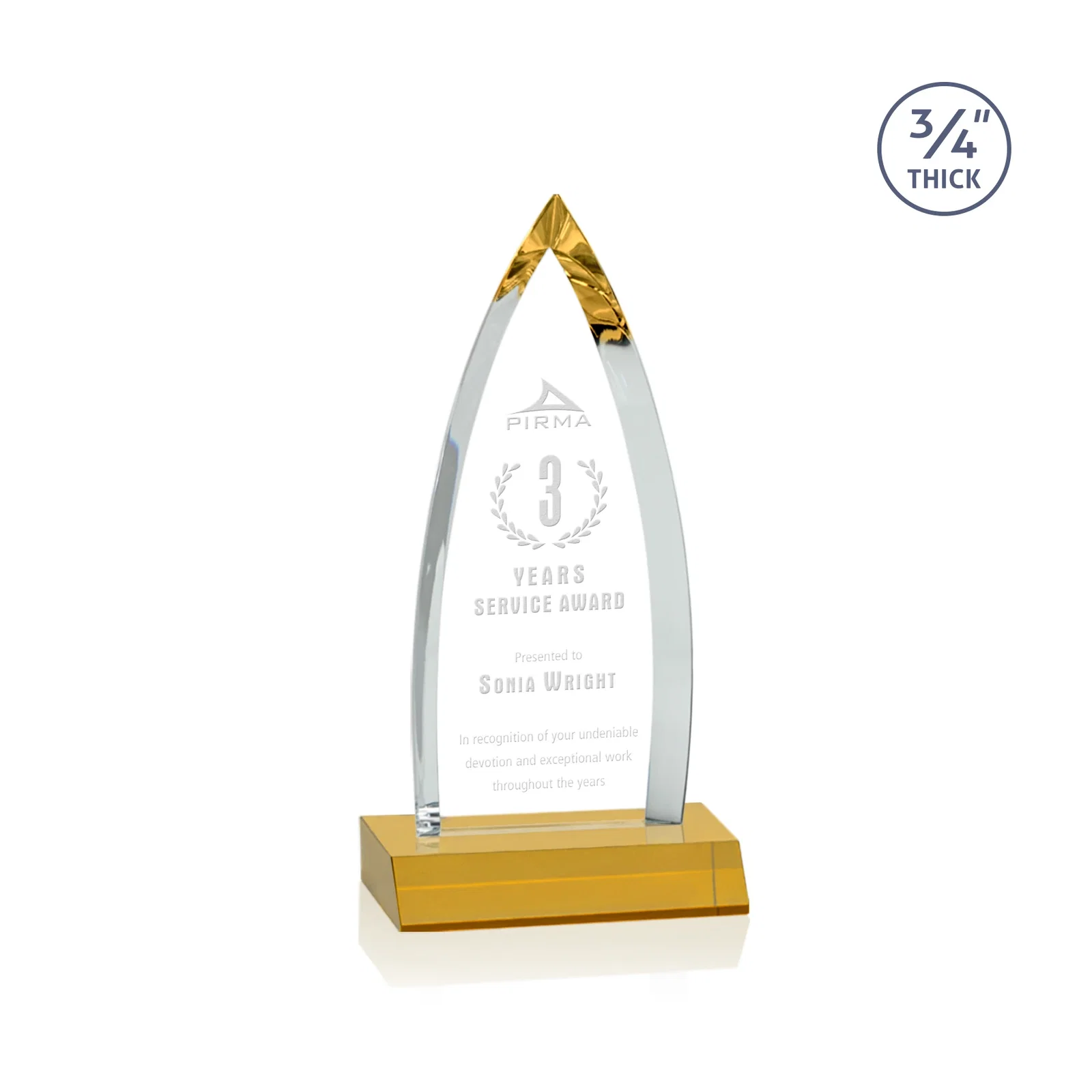 Custom Starfire Crystal Arrowhead Award with Second Etch on Mitered Base, awards for graduation ceremonies