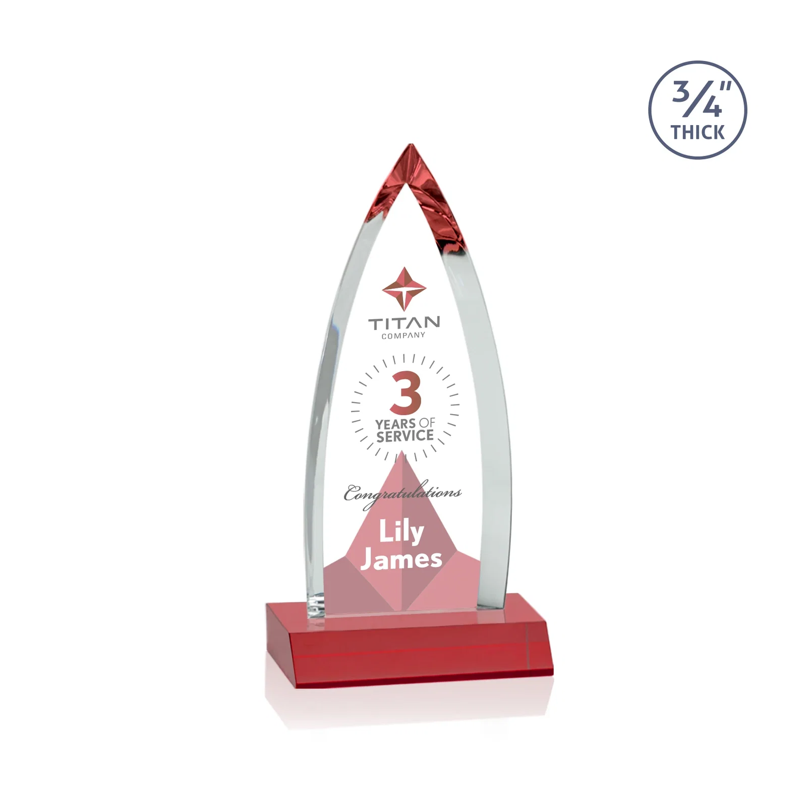 Custom engraved Starfire Crystal Arrowhead Award with Second Etch on Mitered Base, awards for graduation ceremonies