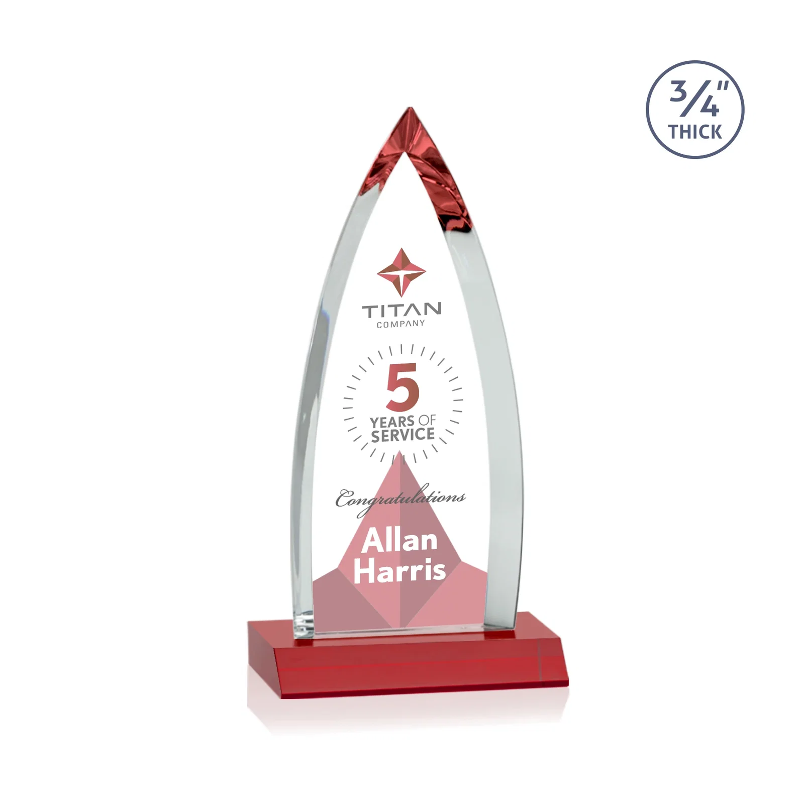Custom engraved Starfire Crystal Arrowhead Award with Second Etch on Mitered Base, awards for safety achievement programs