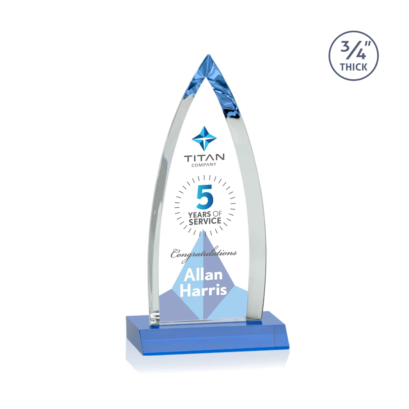 Custom Starfire Crystal Arrowhead Award with Second Etch on Mitered Base, awards, with your logo for service anniversary gifts