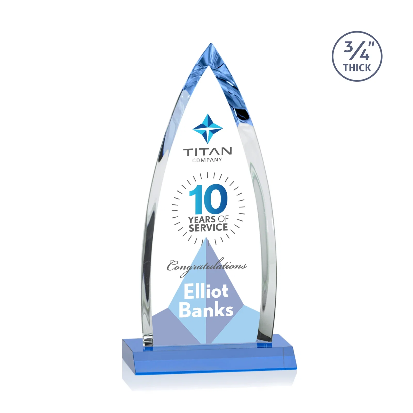 Custom Starfire Crystal Arrowhead Award with Second Etch on Mitered Base, awards, with your logo for sales achievement awards