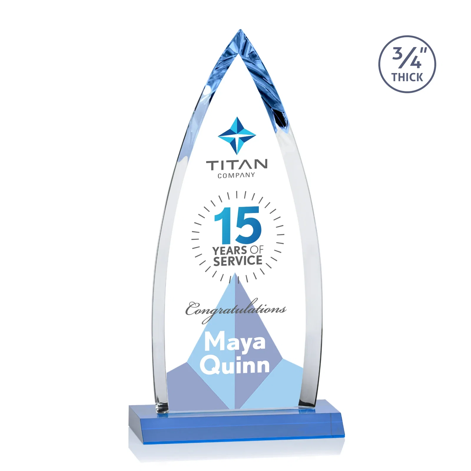 Custom Starfire Crystal Arrowhead Award with Second Etch on Mitered Base, awards, with your logo for retirement presentations