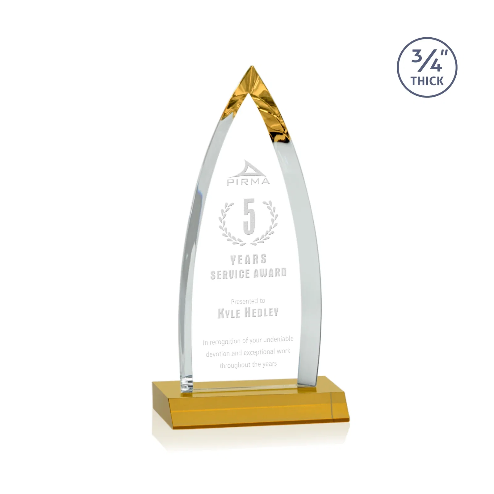 Custom Starfire Crystal Arrowhead Award with Second Etch on Mitered Base, awards for safety achievement programs