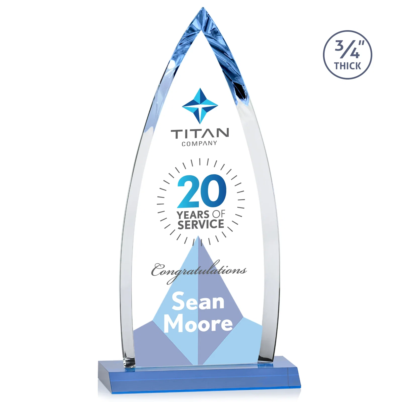 Custom Starfire Crystal Arrowhead Award with Second Etch on Mitered Base, awards, with your logo for team milestone celebrations
