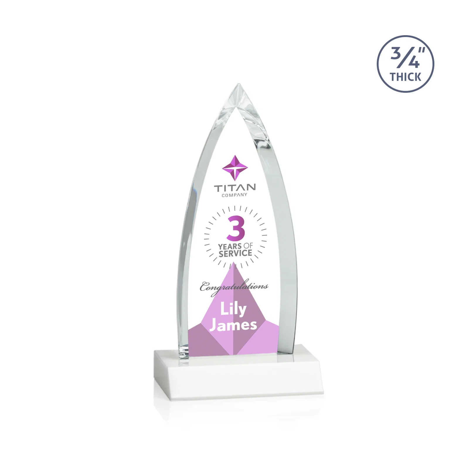 Custom Starfire Crystal Arrowhead Award with Second Etch on Mitered Base, awards, with your logo for graduation ceremonies