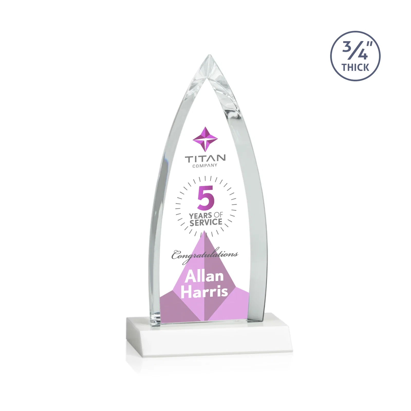Custom Starfire Crystal Arrowhead Award with Second Etch on Mitered Base, awards, with your logo for safety achievement programs