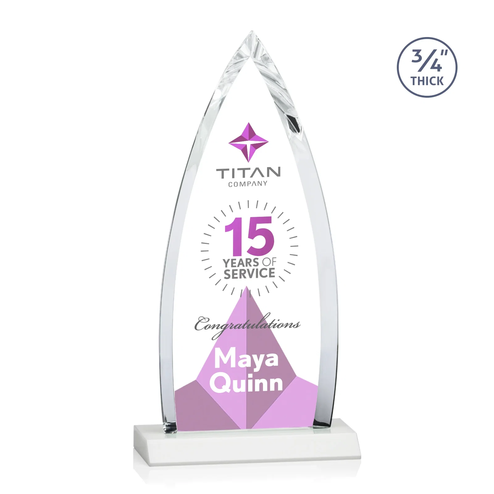Custom Starfire Crystal Arrowhead Award with Second Etch on Mitered Base, awards, with your logo for dealer and partner awards