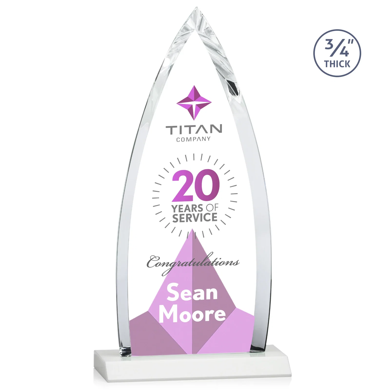 Custom Starfire Crystal Arrowhead Award with Second Etch on Mitered Base, awards, with your logo for company anniversary events