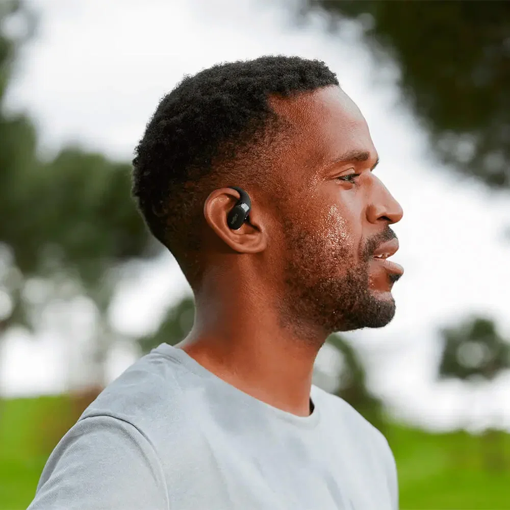 Shokz Openfit Open Ear Design being worn
