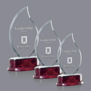 Jade Glass Flame Award on a Rosewood Base