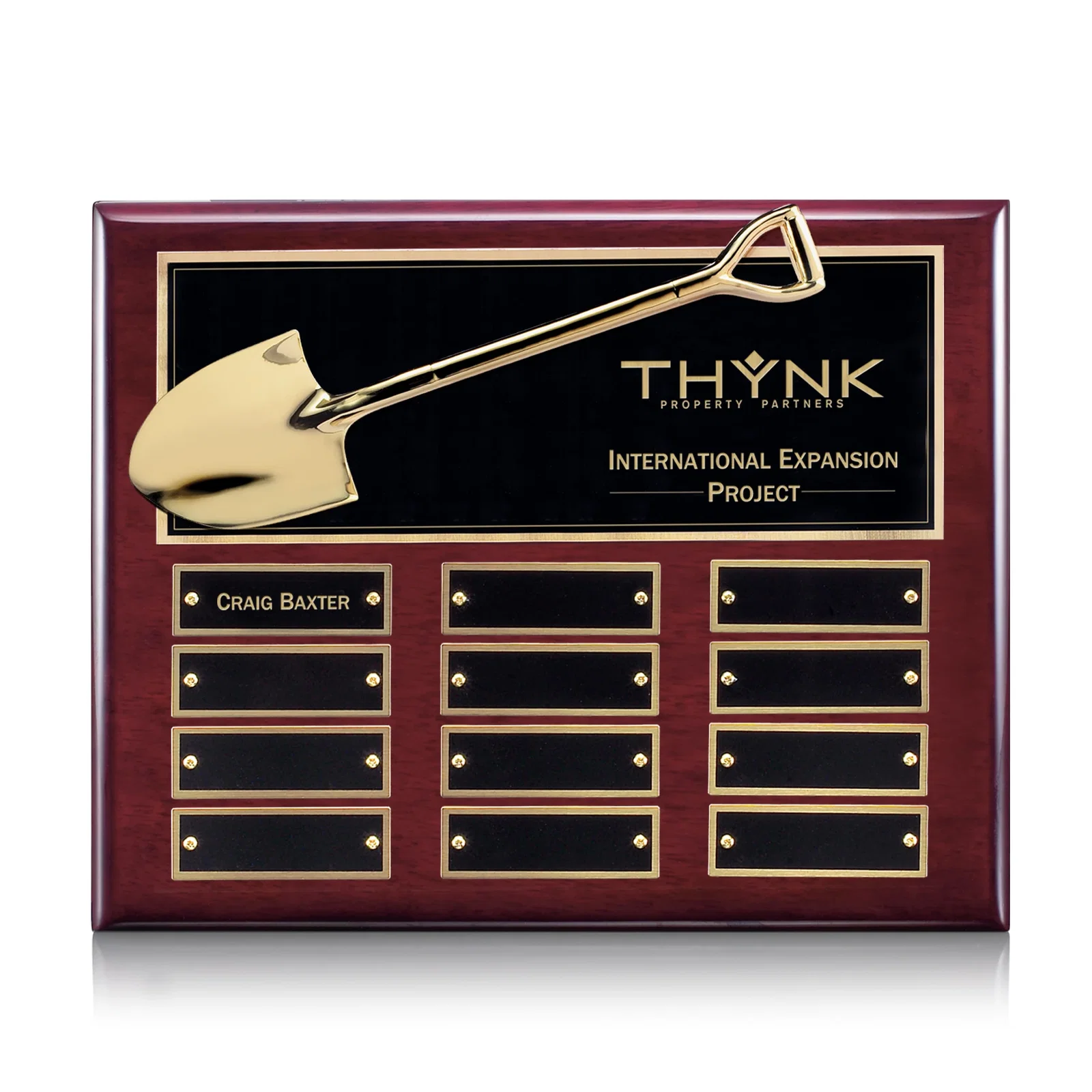 Custom Piano Finish Perpetual Plaque on Rosewood for corporate award ceremonies