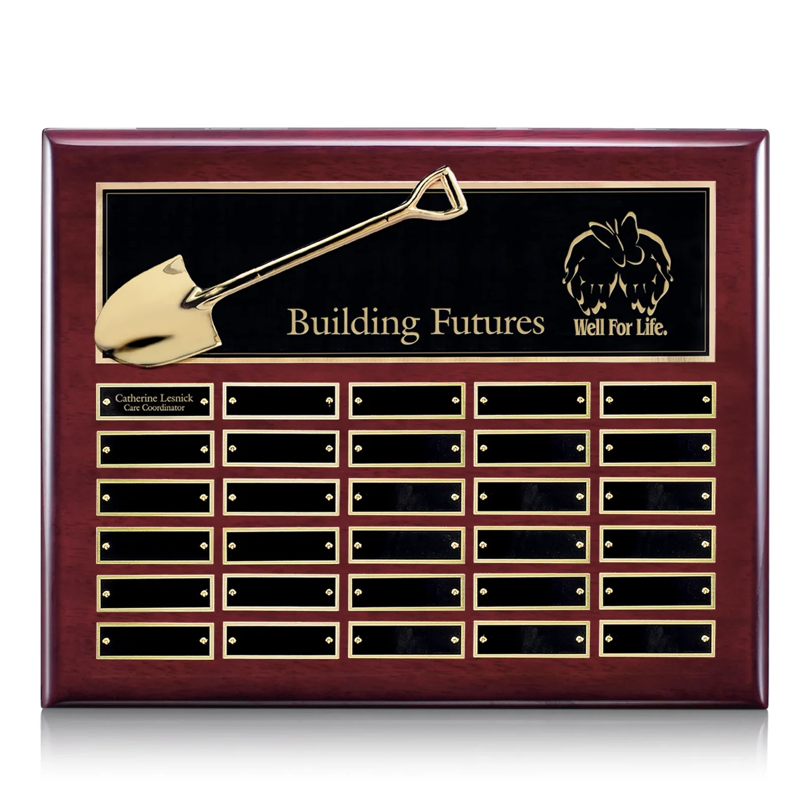 Custom Piano Finish Perpetual Plaque on Rosewood for sales achievement awards