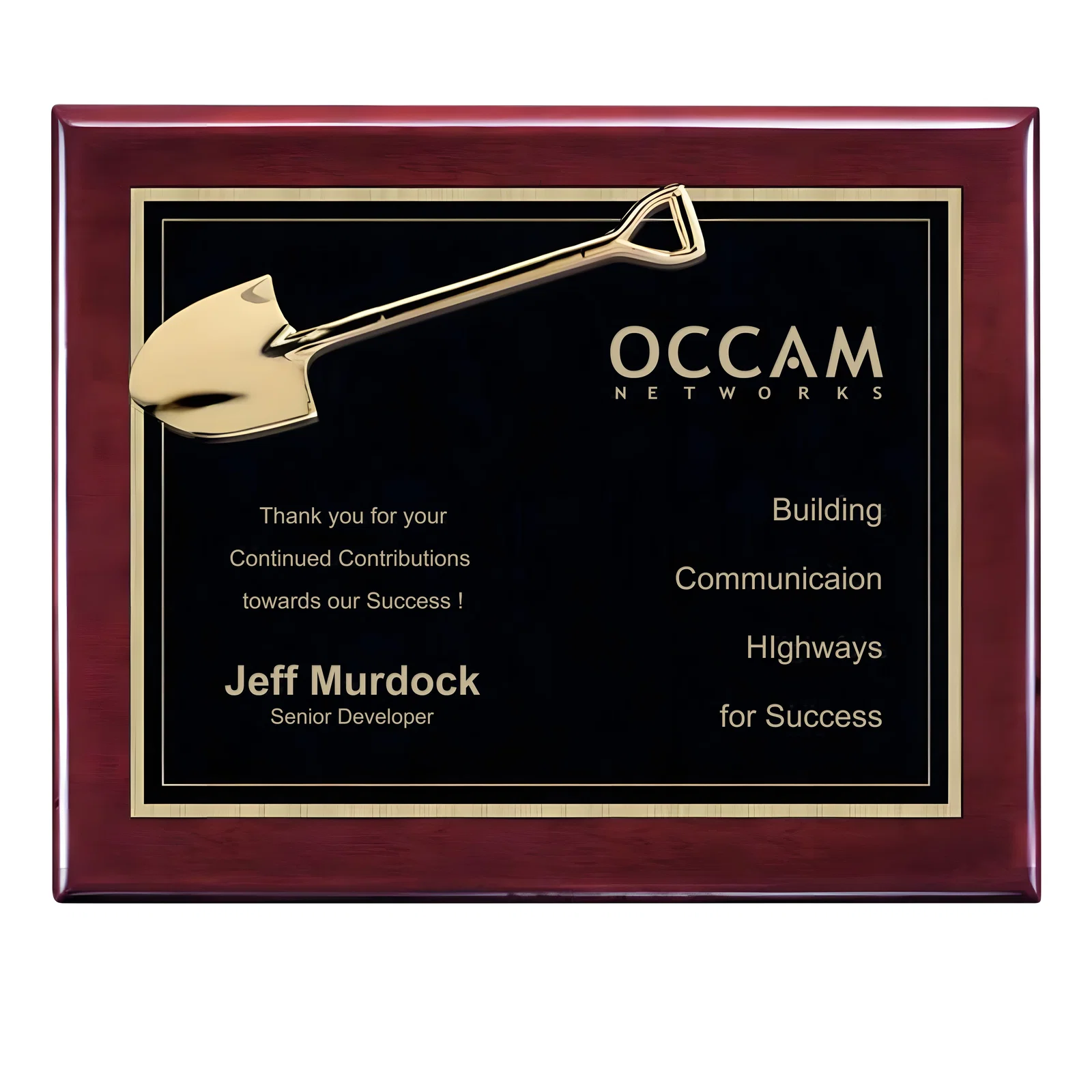 Custom Rosewood or Black Ceremonial Plaque with Shovel Key or Gavel for corporate award ceremonies