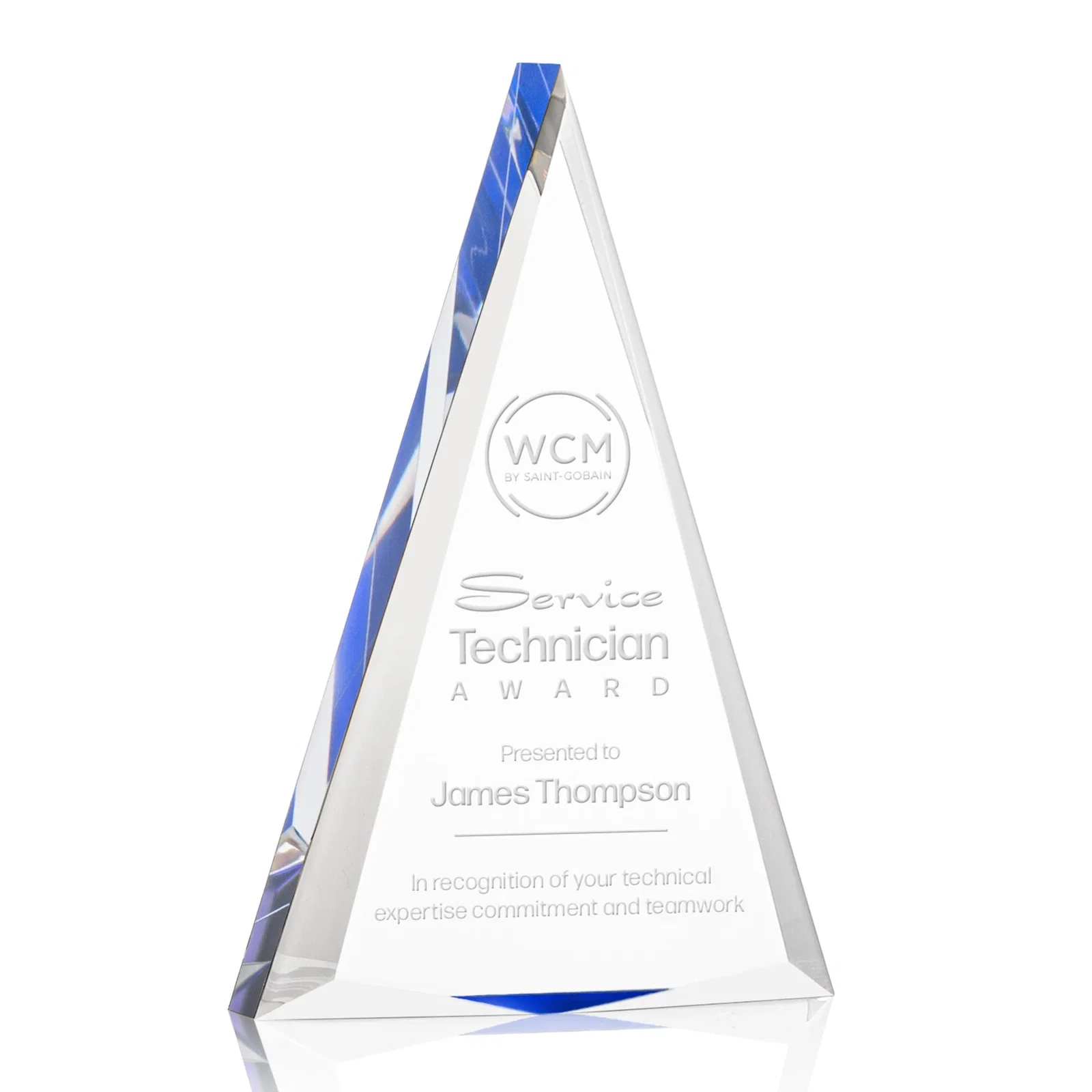 Personalized Acrylic Triangle Award with Beveled Edges on All Three Sides for sales achievement awards