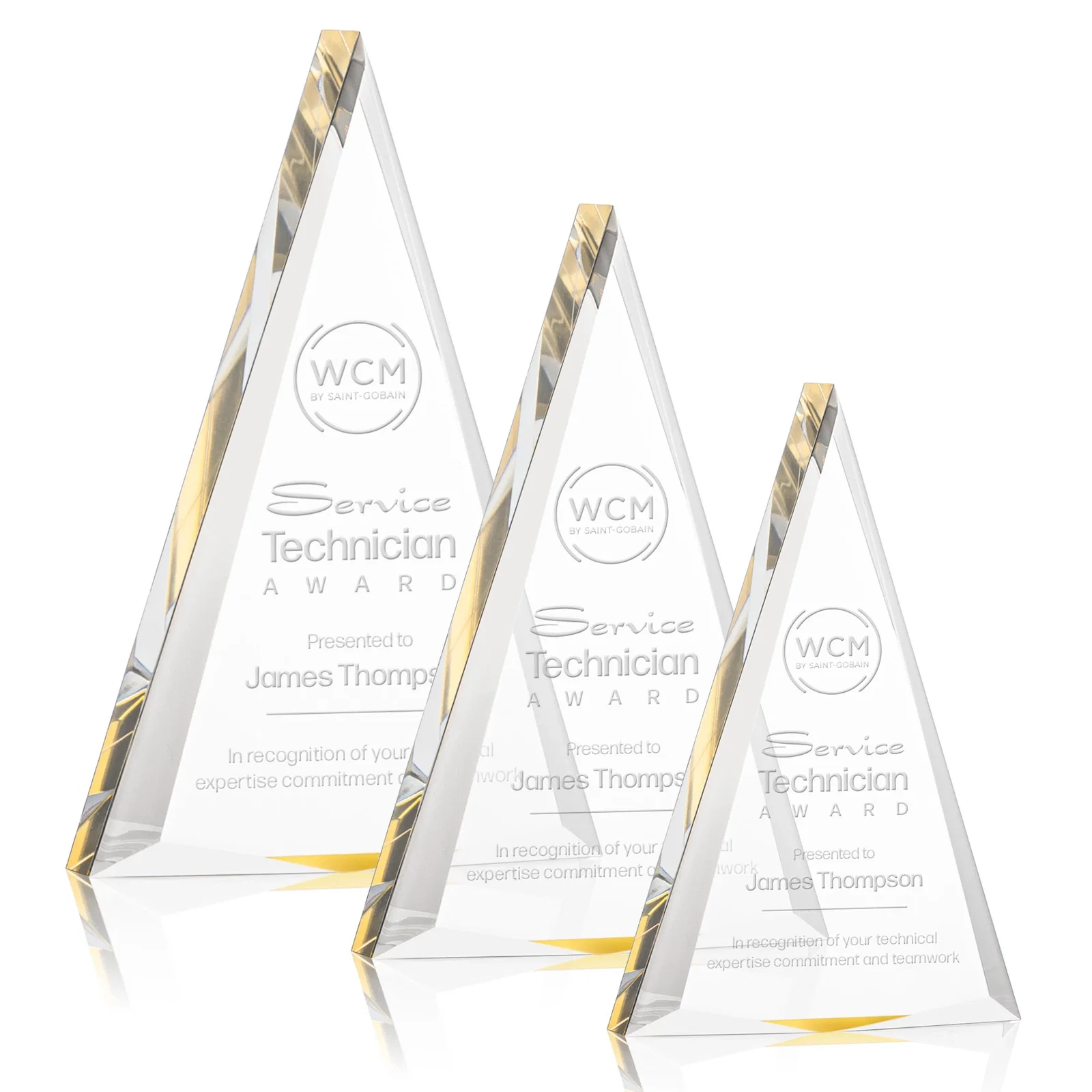 Custom Acrylic Triangle Award with Beveled Edges on All Three Sides for safety achievement programs