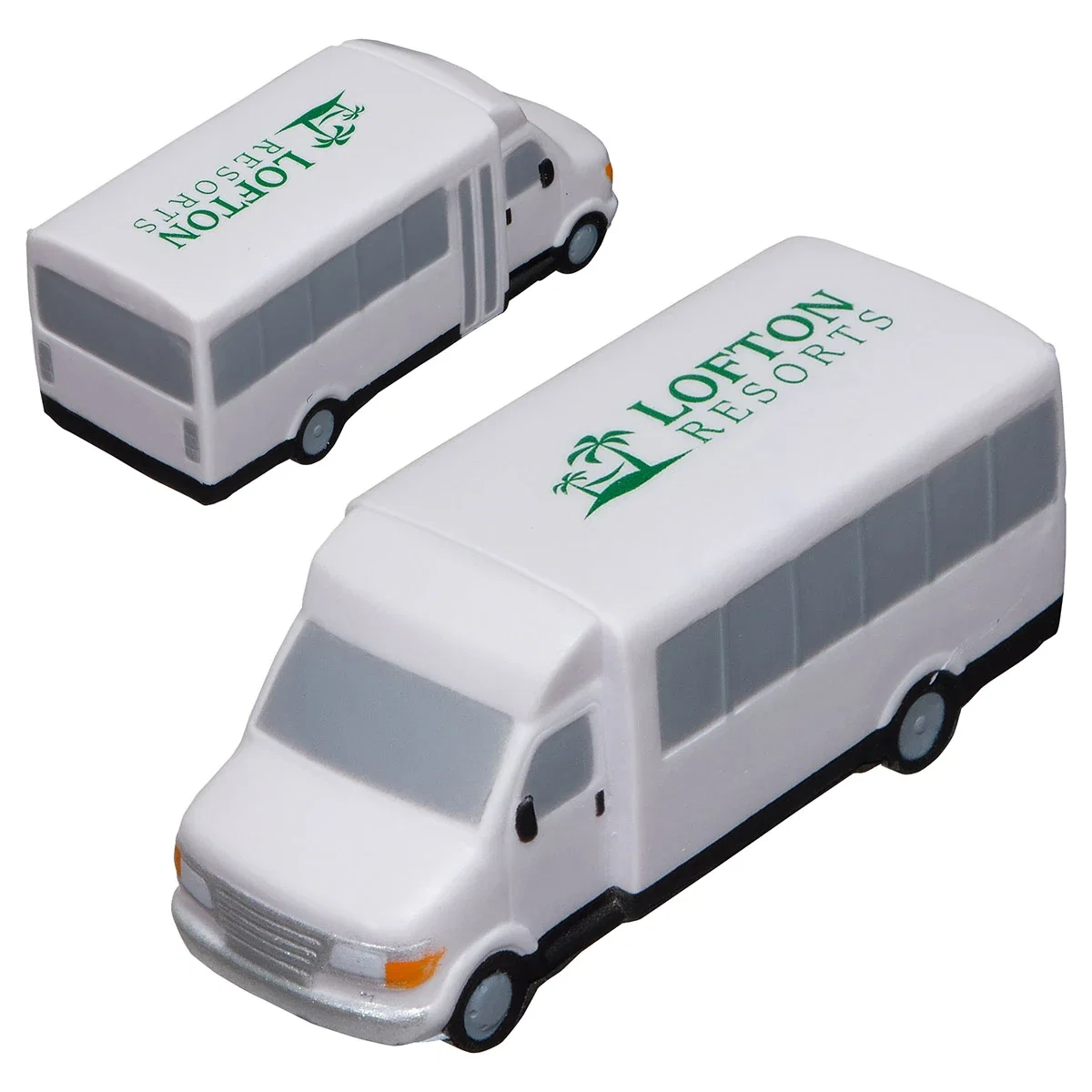 Shuttle bus shaped polyurethane stress reliever, about 4 inches long