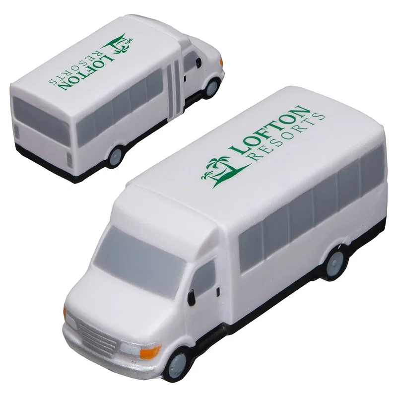 Shuttle bus shaped polyurethane stress reliever, about 4 inches long