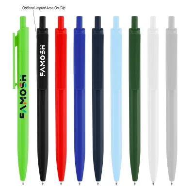 Recycled plastic pen shown at full length from the side