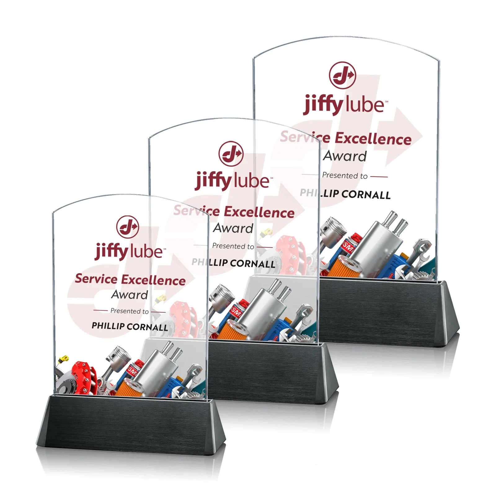 Custom Starfire Crystal Arch Award on a Black Aluminum Base, wood awards for employee recognition