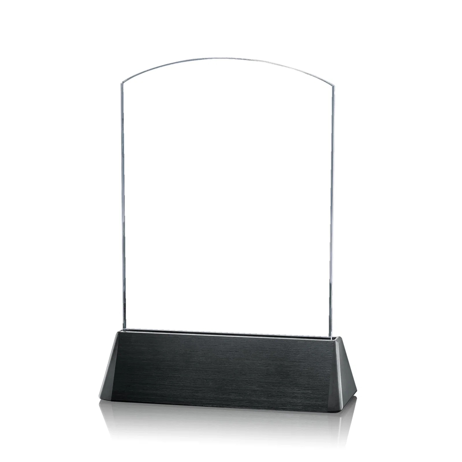 Custom Starfire Crystal Arch Award on a Black Aluminum Base, wood awards for company anniversary events