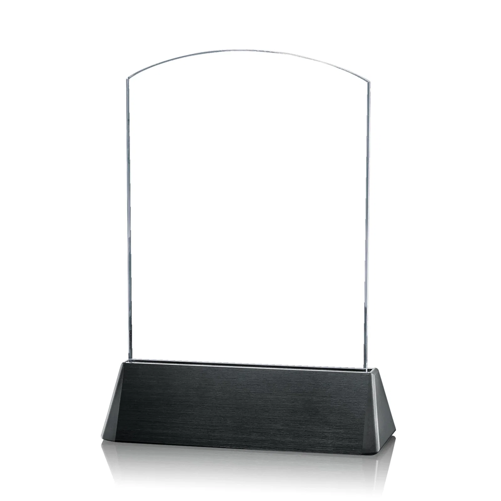 Personalized Starfire Crystal Arch Award on a Black Aluminum Base, wood awards for employee recognition