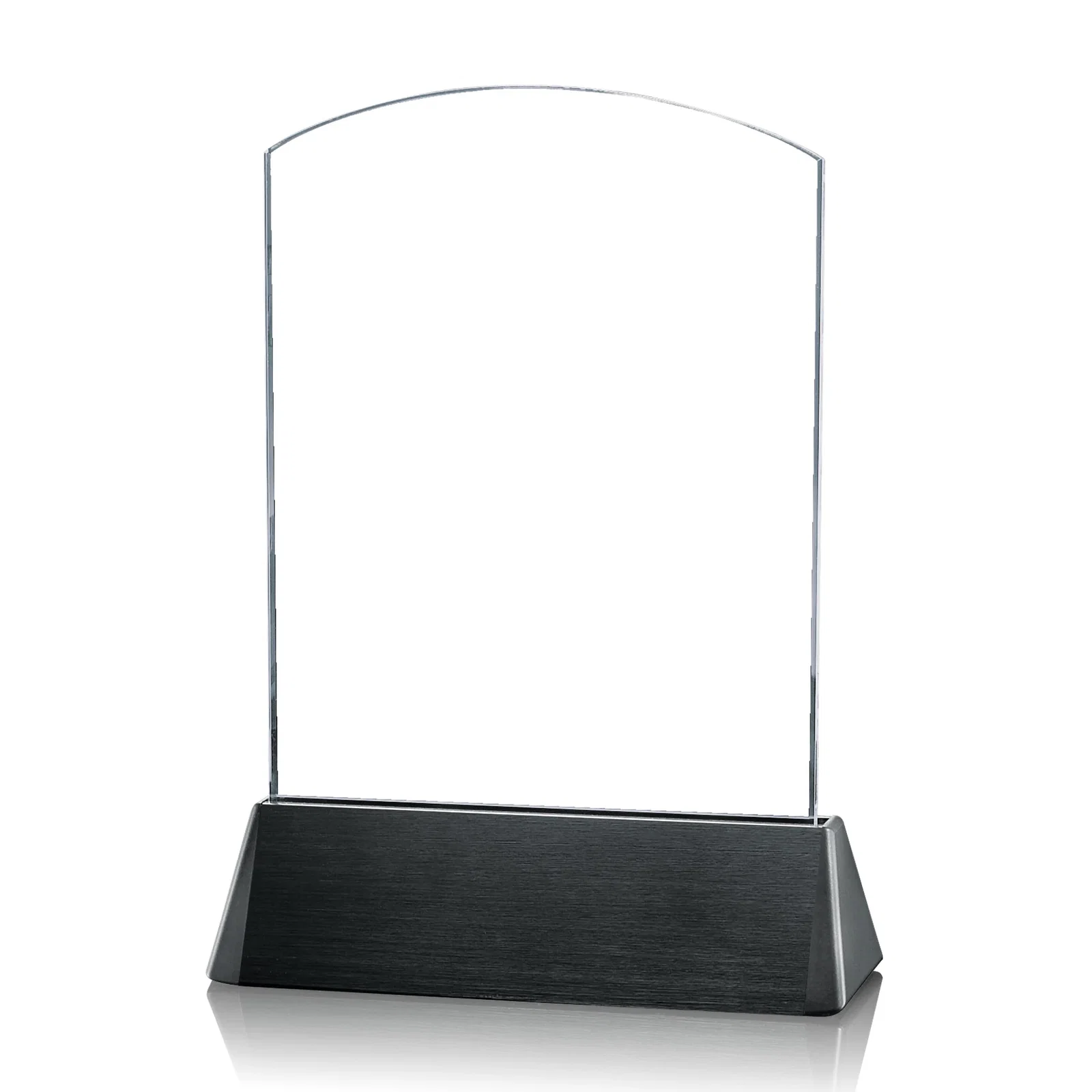Personalized Starfire Crystal Arch Award on a Black Aluminum Base, wood awards for corporate award ceremonies