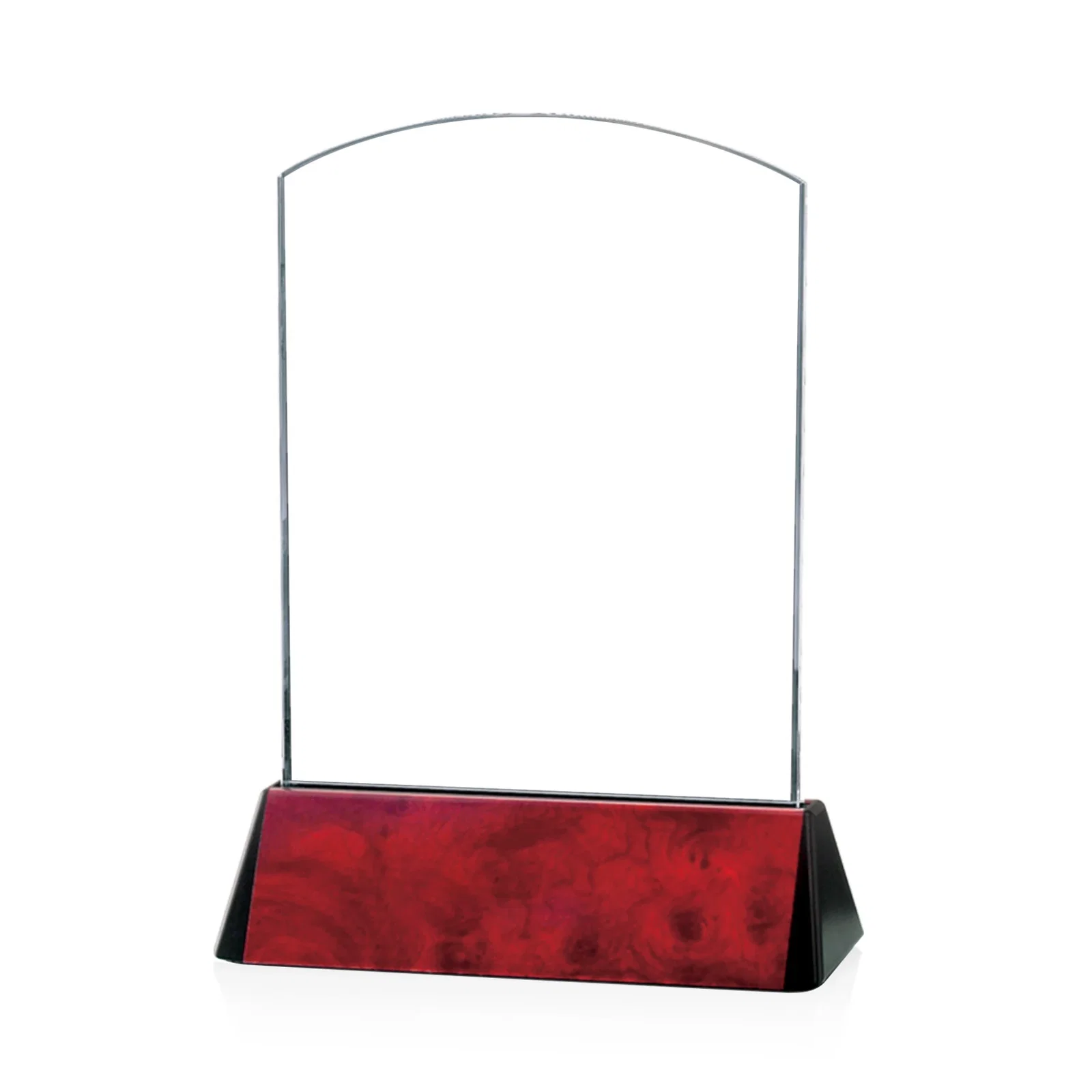 Personalized Starfire Crystal Arch Award on a Black Aluminum Base, wood awards for sales achievement awards