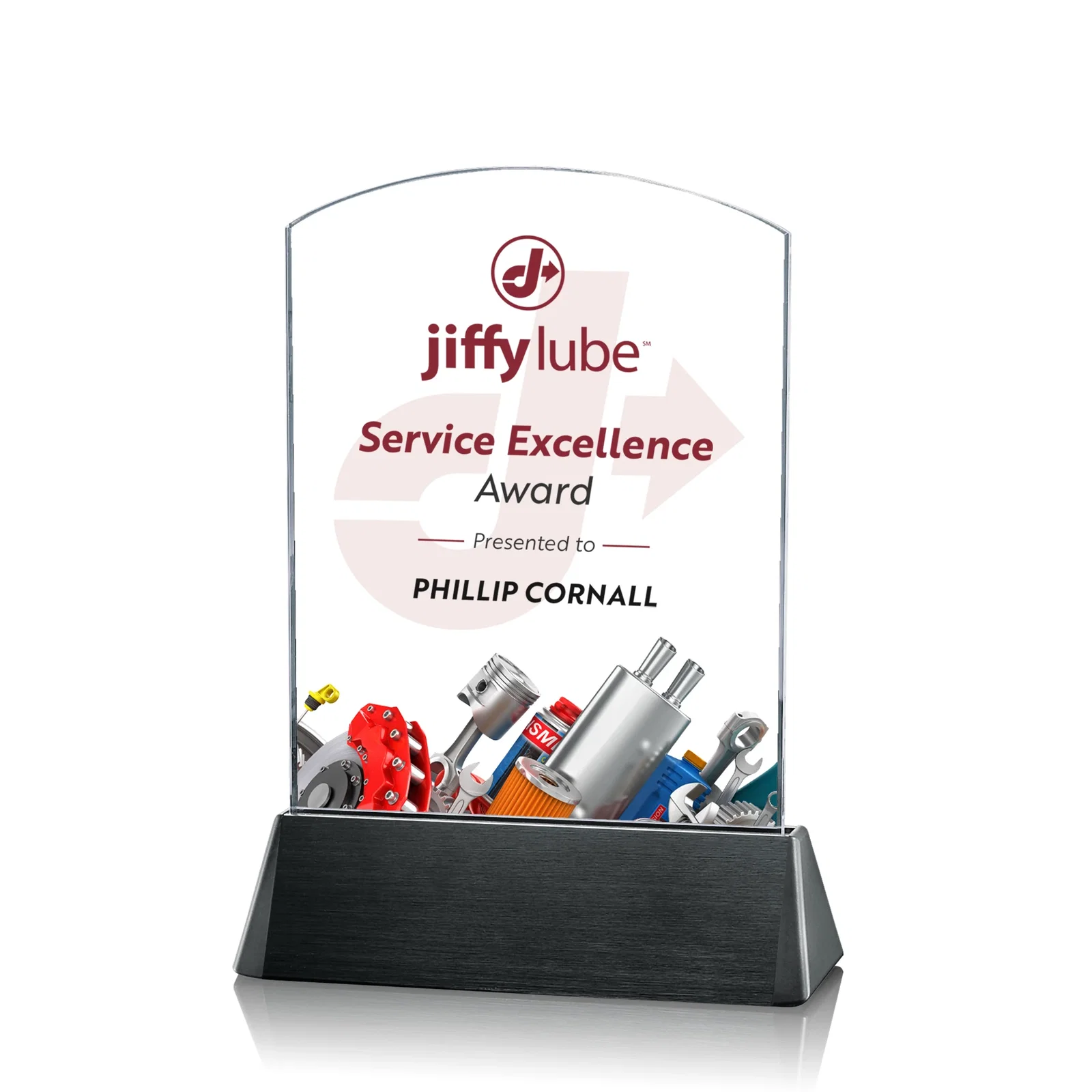 Custom Starfire Crystal Arch Award on a Black Aluminum Base, wood awards for corporate award ceremonies