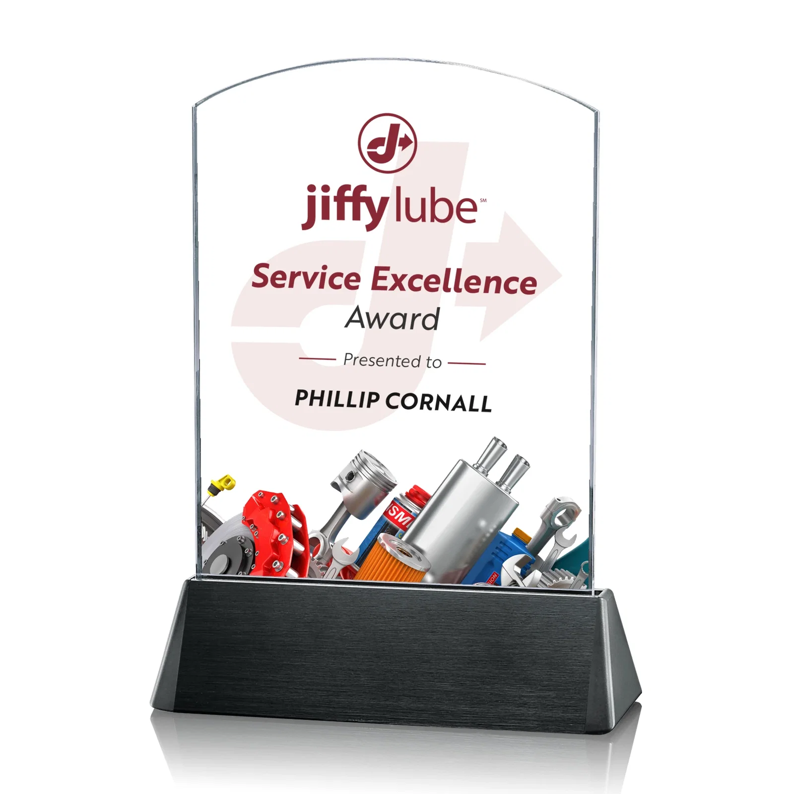 Custom Starfire Crystal Arch Award on a Black Aluminum Base, wood awards for sales achievement awards