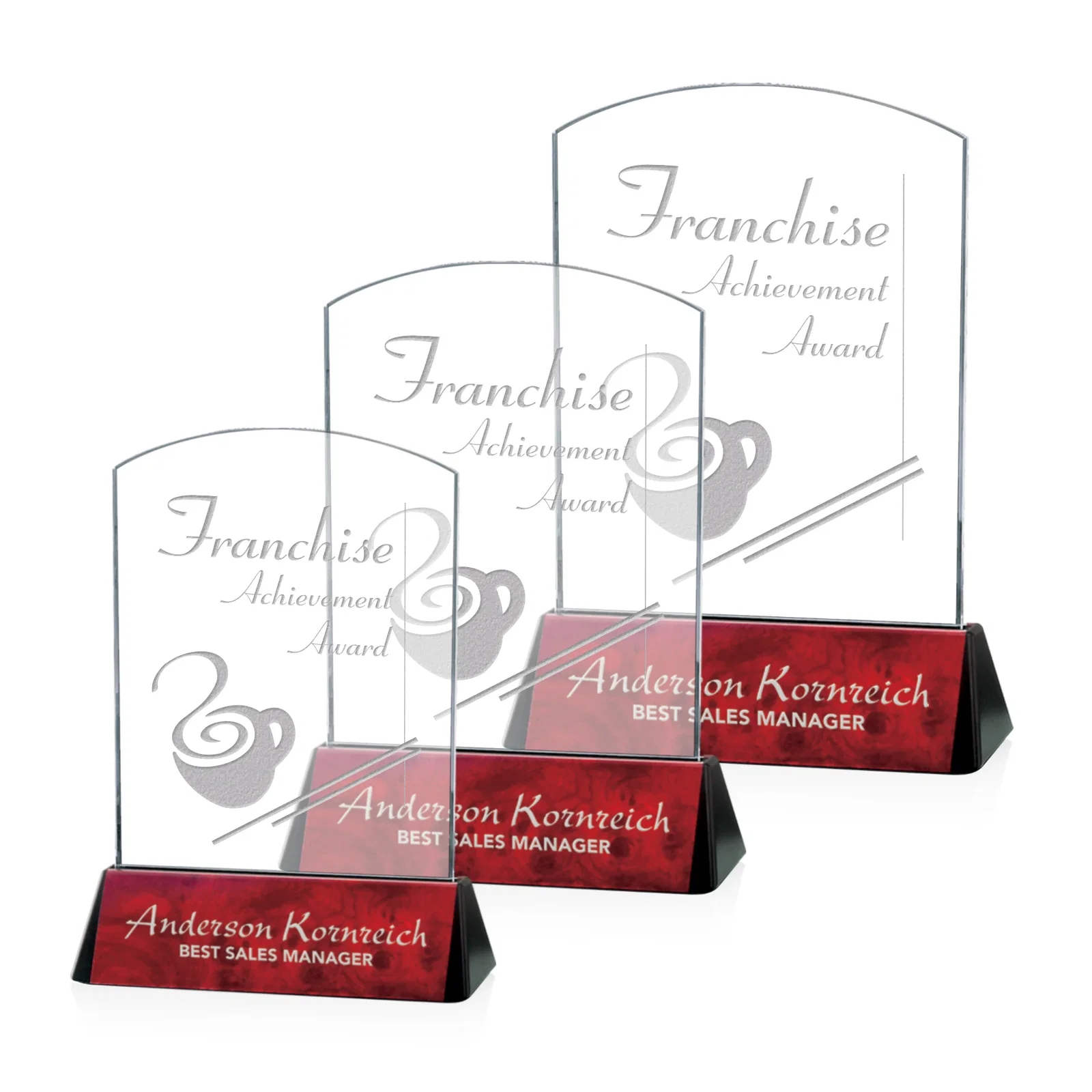 Custom Starfire Crystal Arch Award on a Black Aluminum Base, wood awards for safety achievement programs