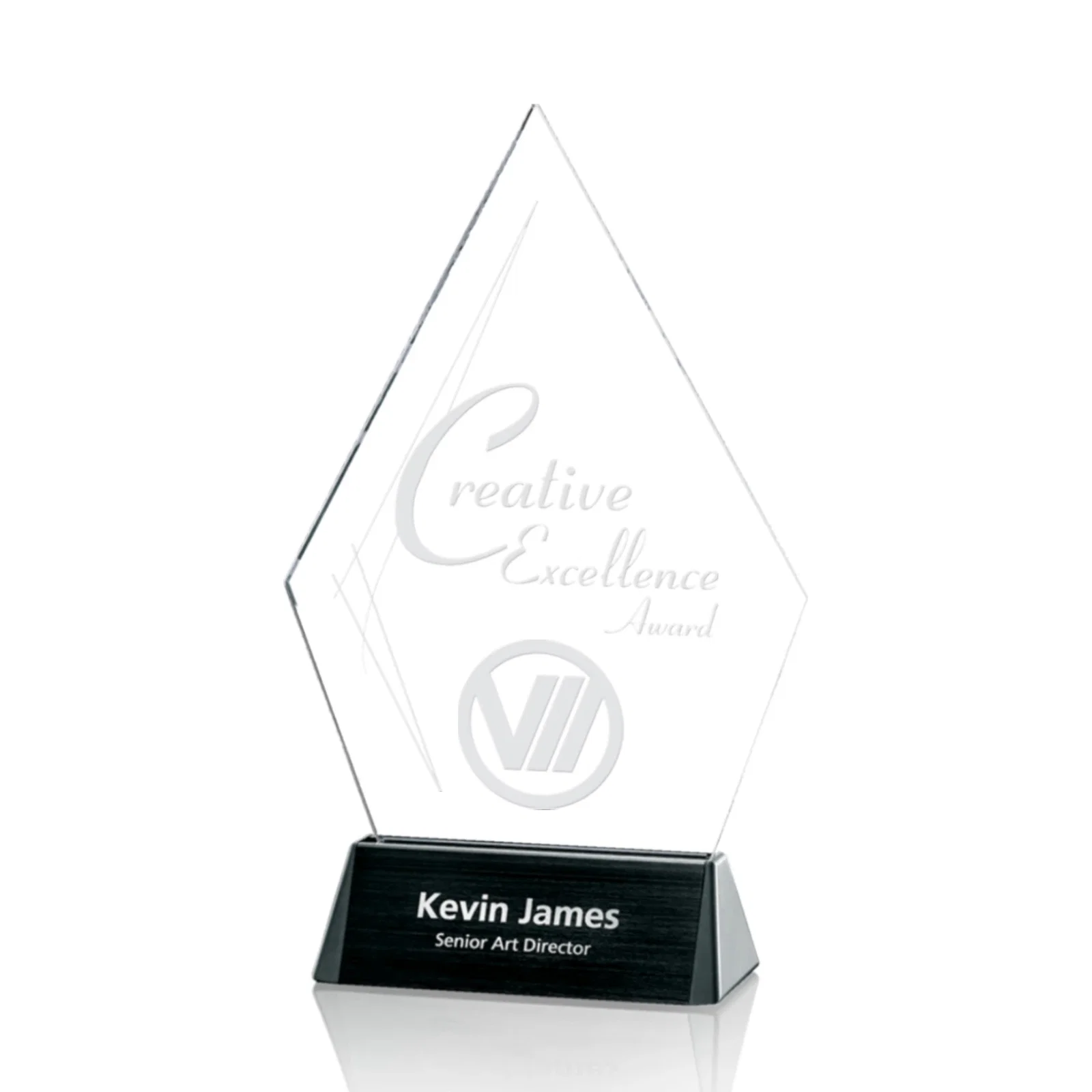Custom Starfire Crystal Diamond Award With Dual Engraving Spots for retirement presentations