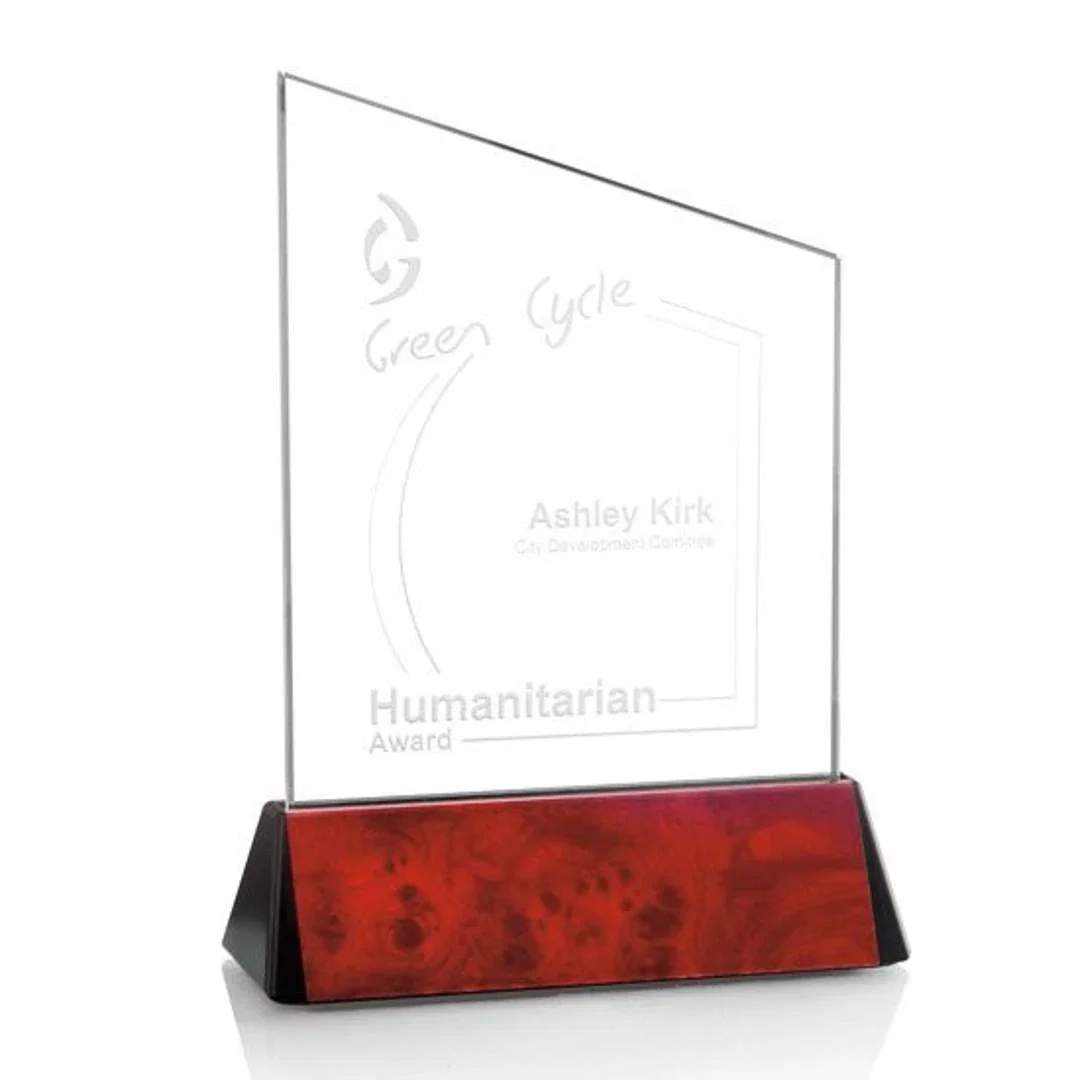 Custom Starfire Crystal Summit Award on Rosewood Base for corporate award ceremonies