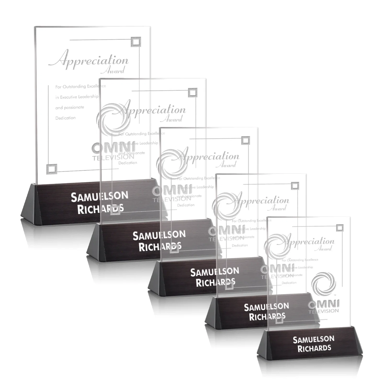 Custom Starfire Crystal Rectangle Award on a Black Aluminum Base, wood awards for safety achievement programs