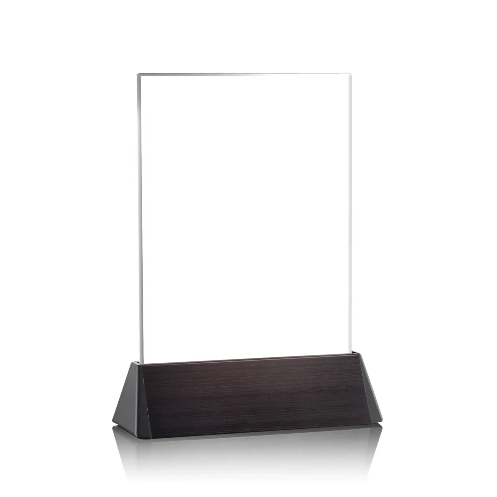 Personalized Starfire Crystal Rectangle Award on a Black Aluminum Base, wood awards for sales achievement awards