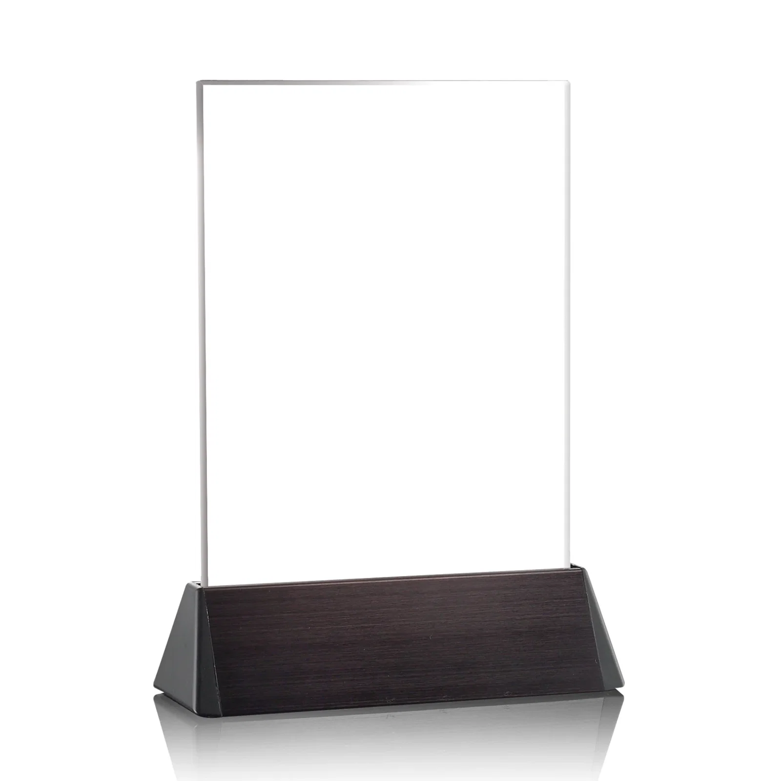 Personalized Starfire Crystal Rectangle Award on a Black Aluminum Base, wood awards for team milestone celebrations