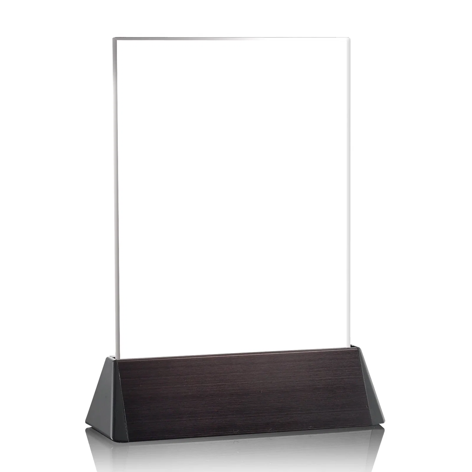 Personalized Starfire Crystal Rectangle Award on a Black Aluminum Base, wood awards for donor appreciation