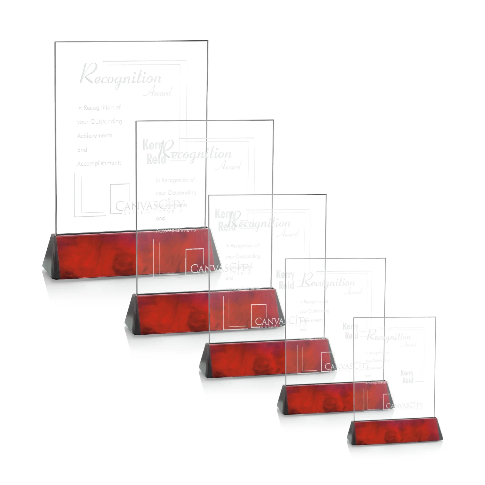 Custom Starfire Crystal Rectangle Award on a Black Aluminum Base, wood awards for donor appreciation