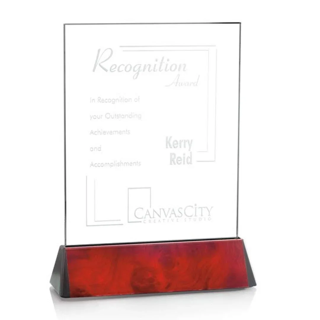 Custom Starfire Crystal Rectangle Award on a Black Aluminum Base, wood awards for graduation ceremonies