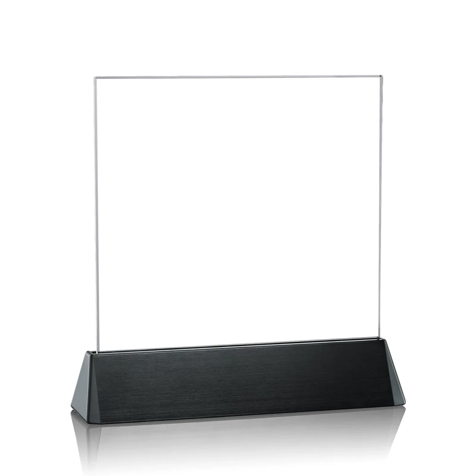 Personalized Starfire Crystal Square Award on a Black Aluminum Base, wood awards for service anniversary gifts