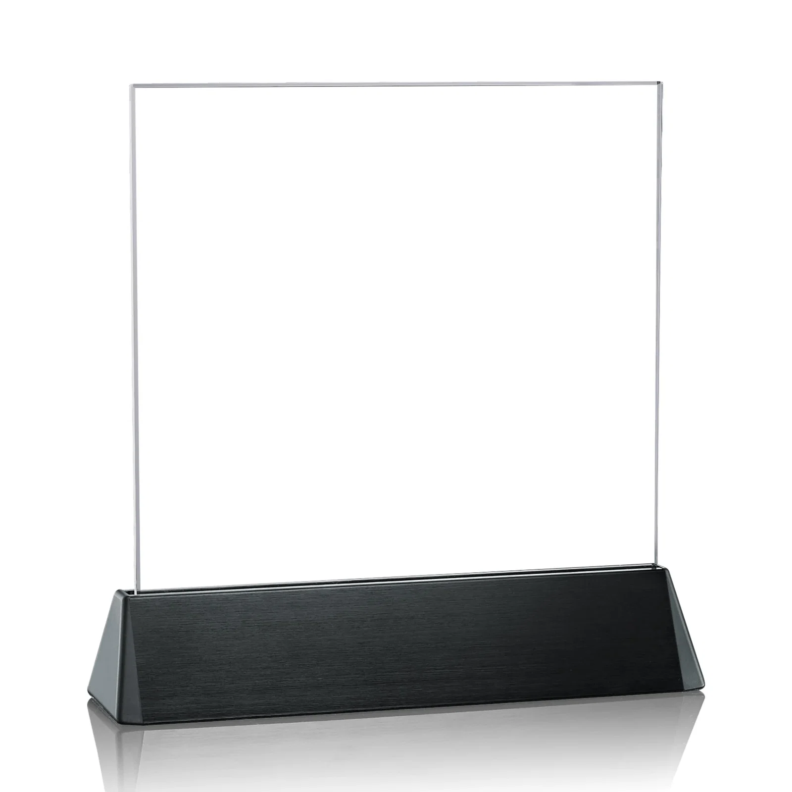 Personalized Starfire Crystal Square Award on a Black Aluminum Base, wood awards for retirement presentations
